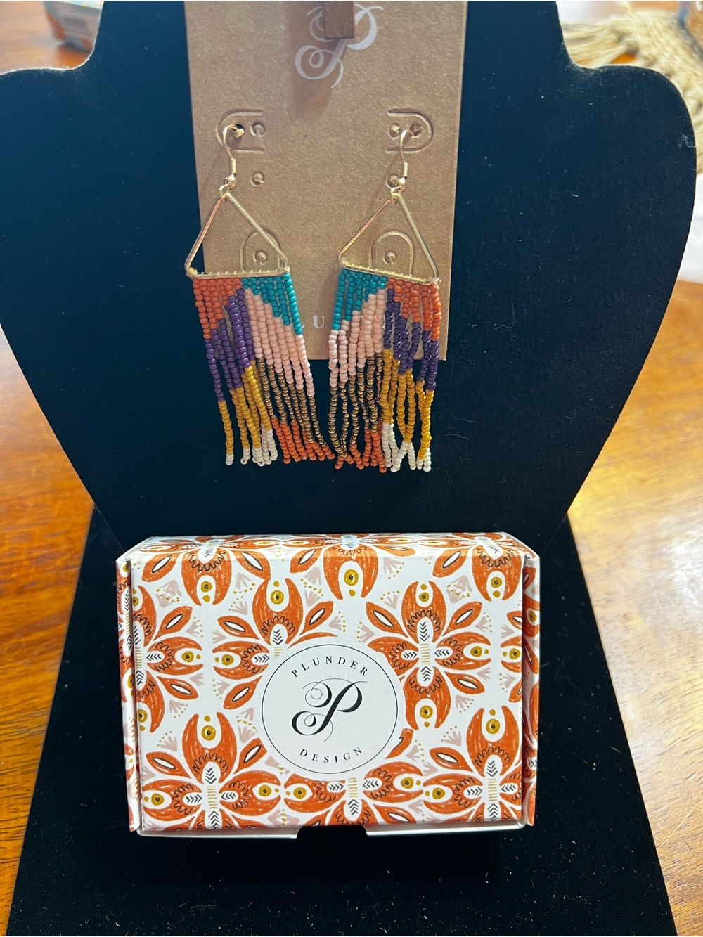Plunder Teal Purple Pink Orange Mustard Fringe Beaded Earrings